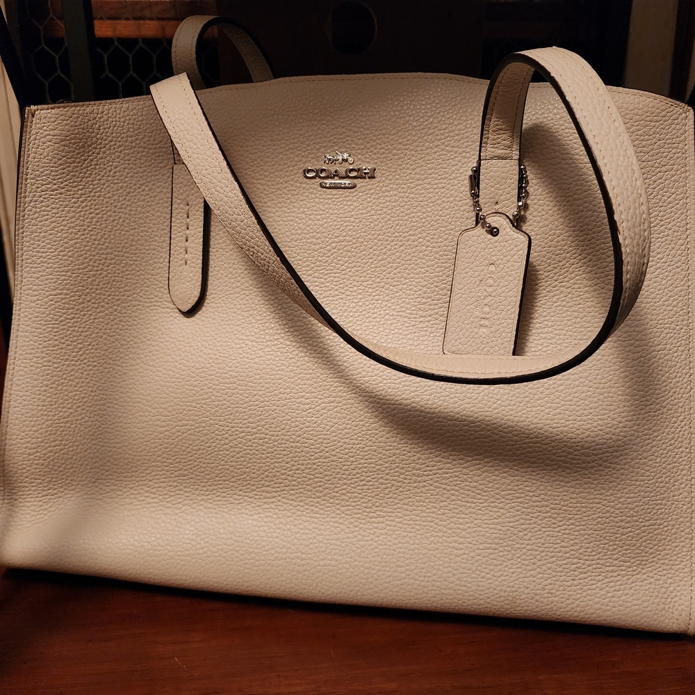Coach White Leather Tote Bag